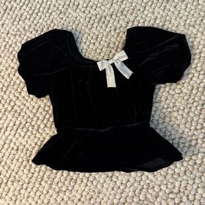 J.Crew Black Velvet Top with Silver Bow. Kids 6/7